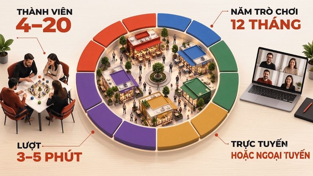 Định dạng trò chơi: từ 4 đến 20 người tham gia, một năm gồm mười hai tháng, mỗi lượt ba đến năm phút, trực tuyến hoặc trực tiếp