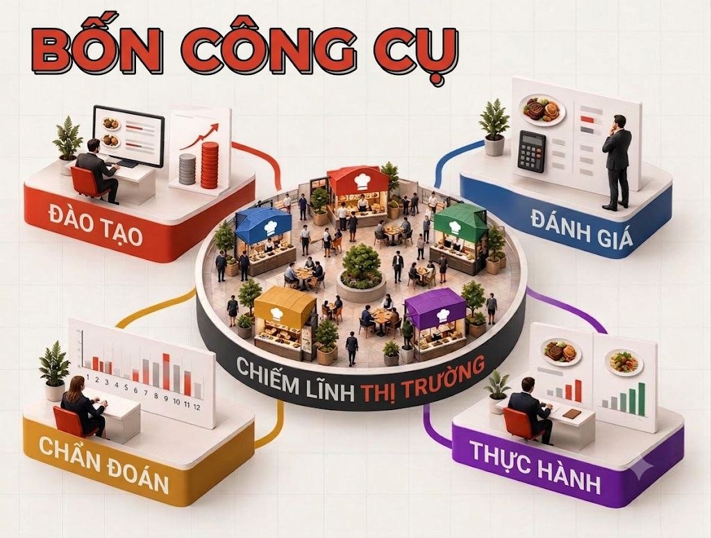 Bốn ứng dụng của trò chơi Chiếm Lĩnh Thị Trường: đào tạo, đánh giá năng lực, chẩn đoán và luyện tập